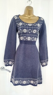 Fat Face Gr. 12 marine weiß Fair Isle Strick Pullover Kleid Herbst Winter Ärmel