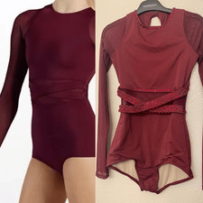 Weissman dance costume burgundy Long Sleeve Crossover Leotard 14812 LC child