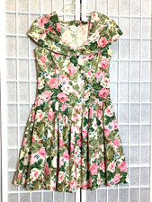 Vtg 80s 90s Starina Floral Cottage Core Dress Sz S Button Front Knee Length