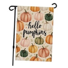 Hello Pumpkin Fall Garden Flag 12x18 Inch Double Sided Burlap Thanksgiving Day