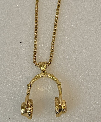 Trendy Bling Hip Hop Unisex Gold Tone Head Phones And 24 Inch Chain