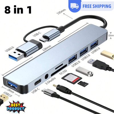 USB C Hub Adapter Multiport USB 3.0 Expandable Dock & SD Card Reader 4 Computer