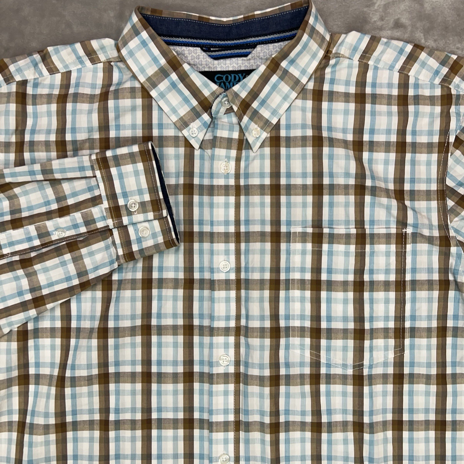CODY JAMES Western Shirt Men’s Large Long Sleeve Button Down Plaid Teal Cowboy