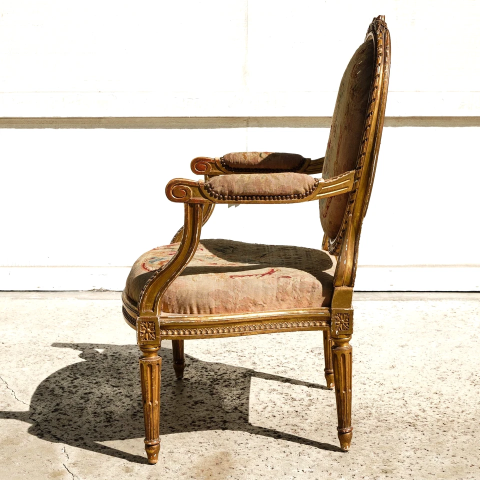 Antique French Arm Chair Louis XVI Style Carved Fauteuil - Paris Mark LOCAL Pick - Image 3 of 4