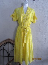 DKNY nwt sz 4 daffodil yellow white polka dot midi dress %100 cotton slip lined