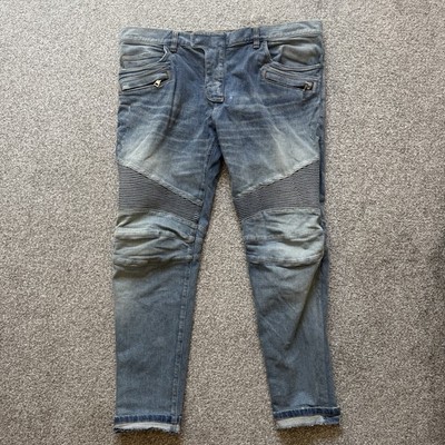 Balmain Distressed Blau Biker Jeans Hose Gr. 38 Tapered Herren Designer