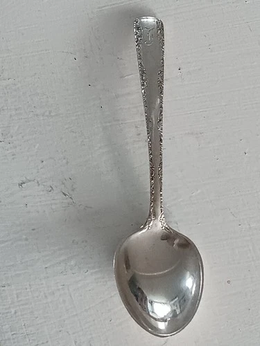 5 small sterling spoons Demitasse 4 1/2" monogram J. "Gorham Sterling Camellia"