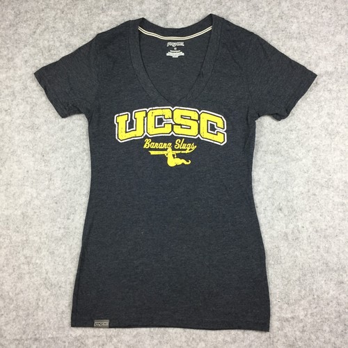 Camiseta Jansport UC Santa Cruz manga corta cuello en V, para mujer M (gris/amarillo) - Imagen 1 de 6
