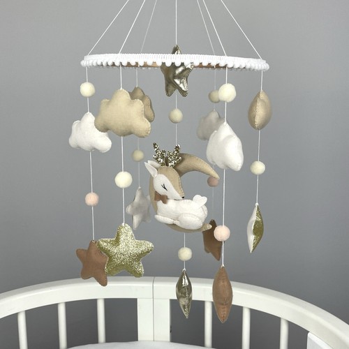 Nursery mobile neutral Woodland baby mobile deer Felt crib mobile New baby gift - Picture 6 of 8