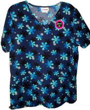 ScrubStar Navy Blue Snowflakes Snow Scrub Top Uniform Womens Size Medium NWT