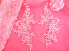 Appliques Pink Venice Lace Floral Mirror Pair Costume 9.5" BL131X