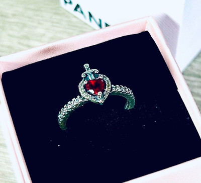 Rotes Herz erhöhter Ring S925 Silber