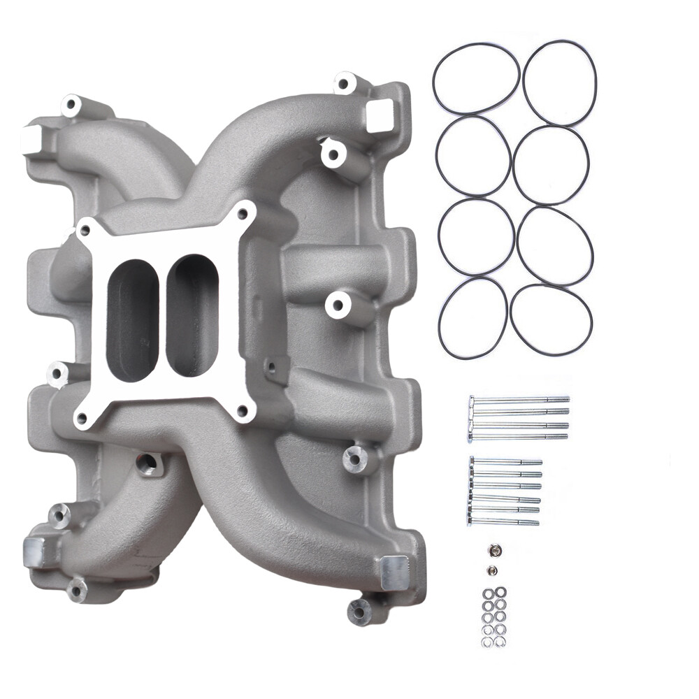 Satin Aluminum Dual Plane Carb Intake Manifold For GM LS1 5.3L LS2 6.0L 300-130