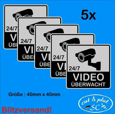 Video Überwachung Warnaufkleber Aufkleber Videoüberwachung 24/7 40 x 40mm SC127
