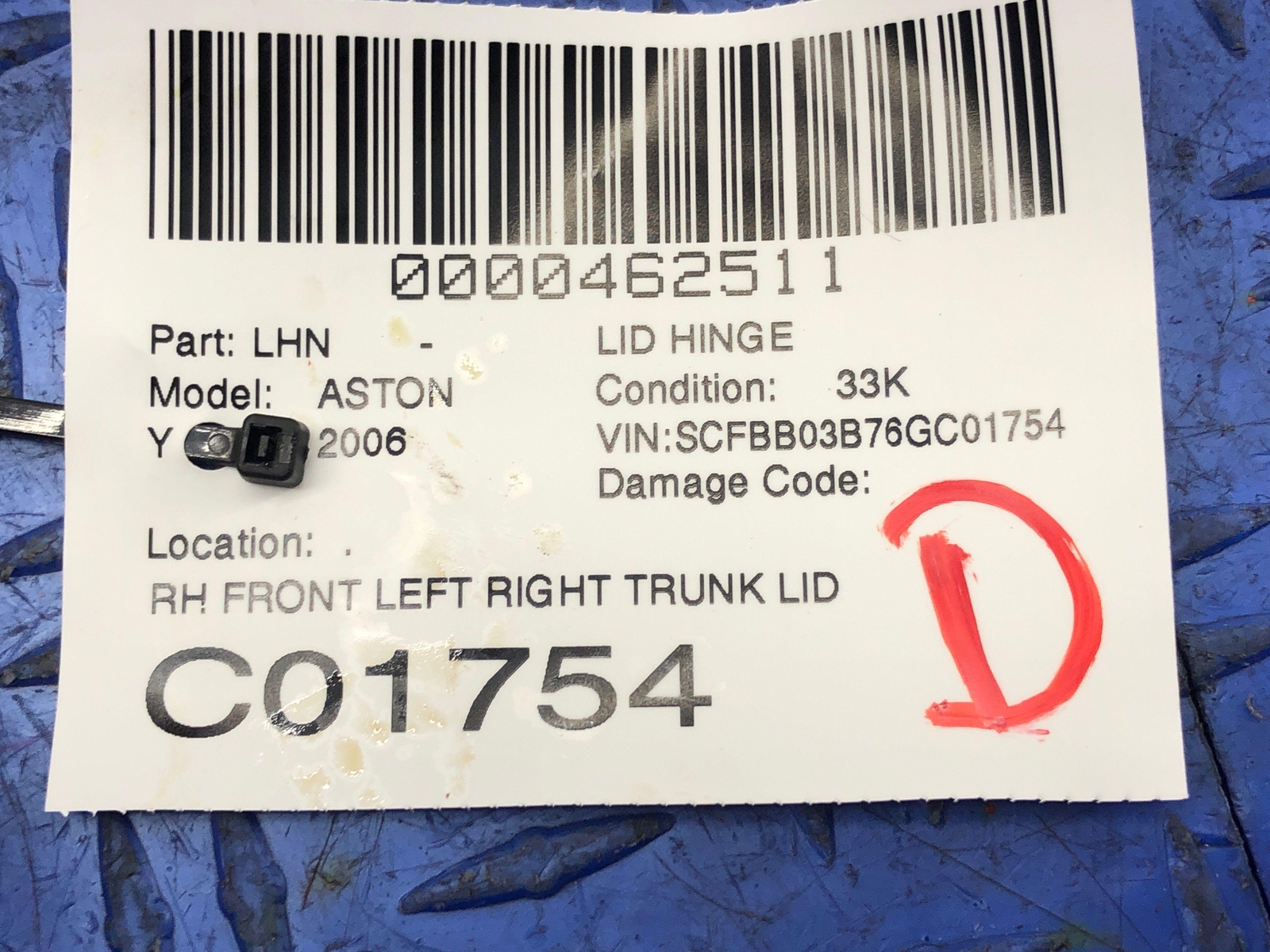 2006-2018 ASTON MARTIN VANTAGE V8 FRONT LEFT RIGHT TRUNK LID HINGE SET OEM 2007