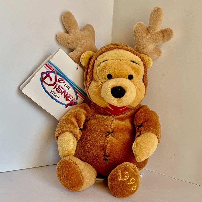 Winnie the Pooh - Mini Bean Bag Reindeer 8" - from the Disney Store - NEW w/ Tag