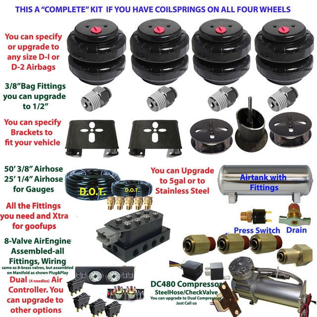 B Air Suspension COMPLETE Front/Rear Stls 3gal Tank 20142019 Dodge