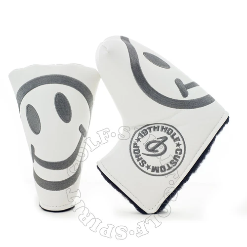 19th Hole Custom Shop?Smile Face Blade & Mid size Mallet Putter Head cover White