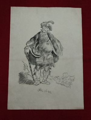 Rembrandt Van Rijn Drawing on paper (Handmade) signed and stamped mixed media.