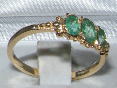 Massiver natürlicher Smaragd Damen-Trilogie-Ring 9 kt Gelbgold   Größen 4 bis 12