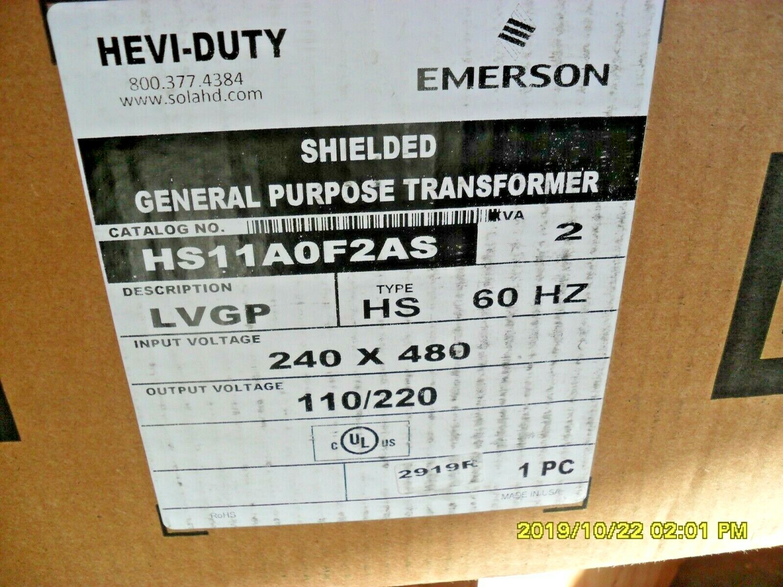 EMERSON HEVI-DUTY HS11A0F2AS 1ph - 2 kva nib