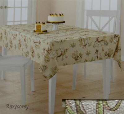 Celebrate Easter Together Natural Bunny 60x102 Oblong Tablecloth NWT