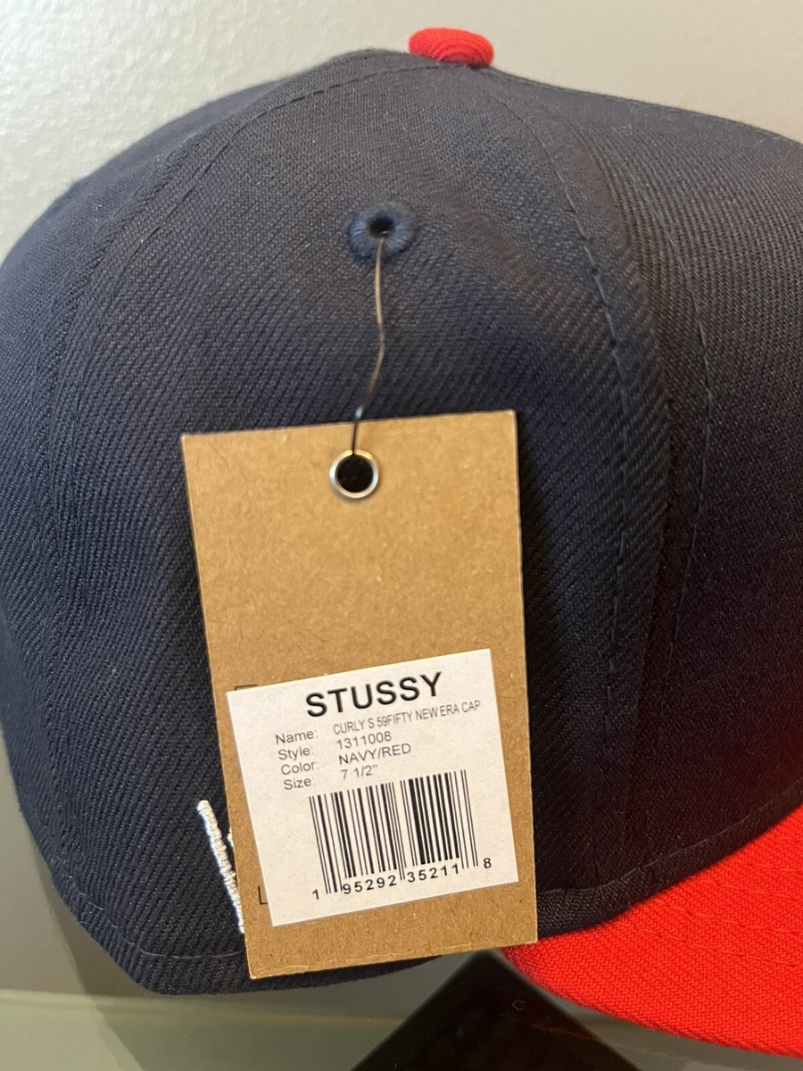 2023 New Stussy x New Era 7 1/2 fitted curly S navy red hat 2023 New Stussy x New Era 7 1/2 fitted curly S navy red hat