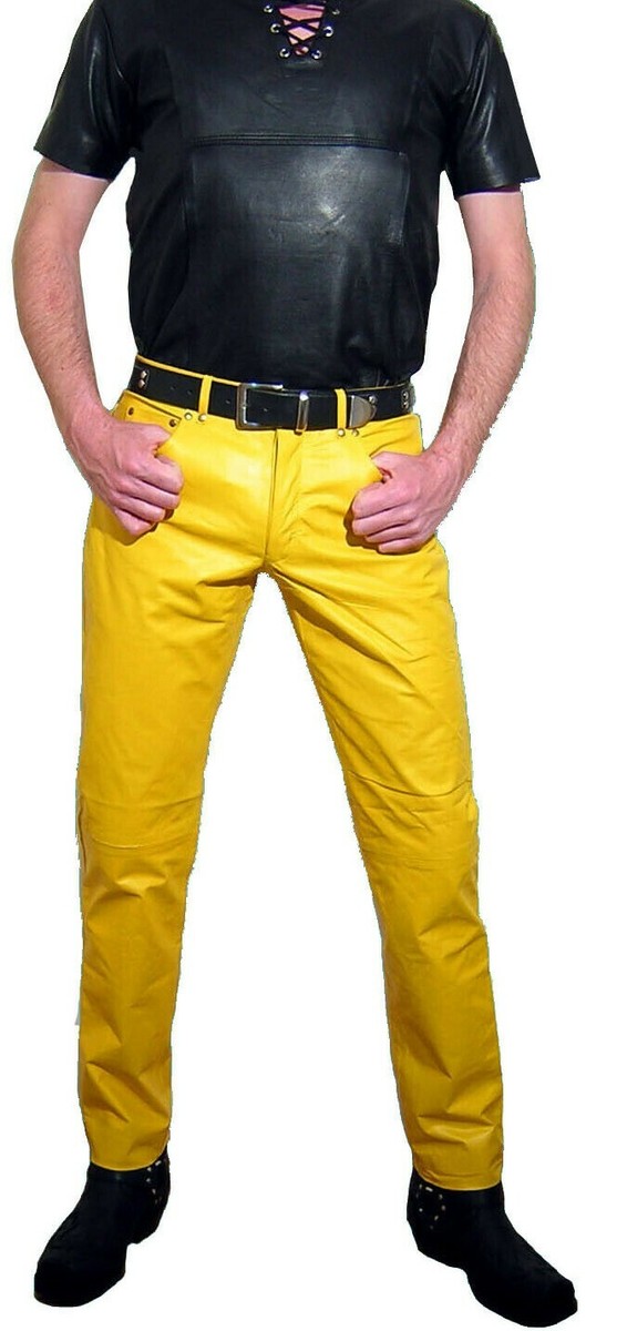 LEATHER PANTS Yellow Leather Jeans Classic New Pants Leather Mens Leather  Pants