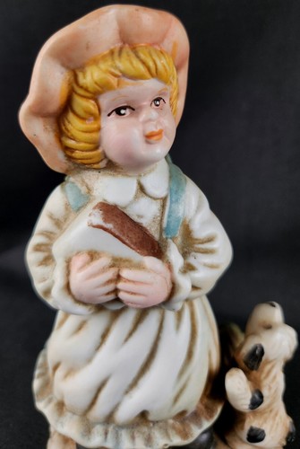 5.5" Vintage Ceramic Girl Student With Puppy And Book #F6 - Picture 5 of 9