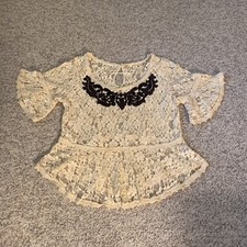 Medium White Lace Crochet Folk Tunic Blouse Top Cover-Up Womens MEDIUM