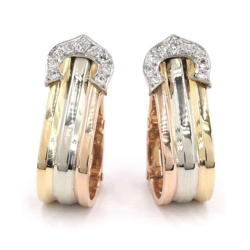 C De Cartier 18k Tri-Color Gold Double C 2C Diamond Earrings | eBay