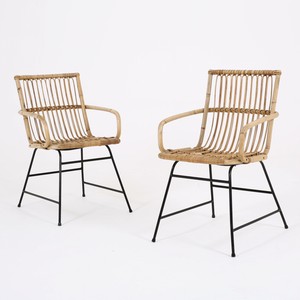 X2 Midcentury Bamboo Cane Rattan Occasional Chairs Armchairs