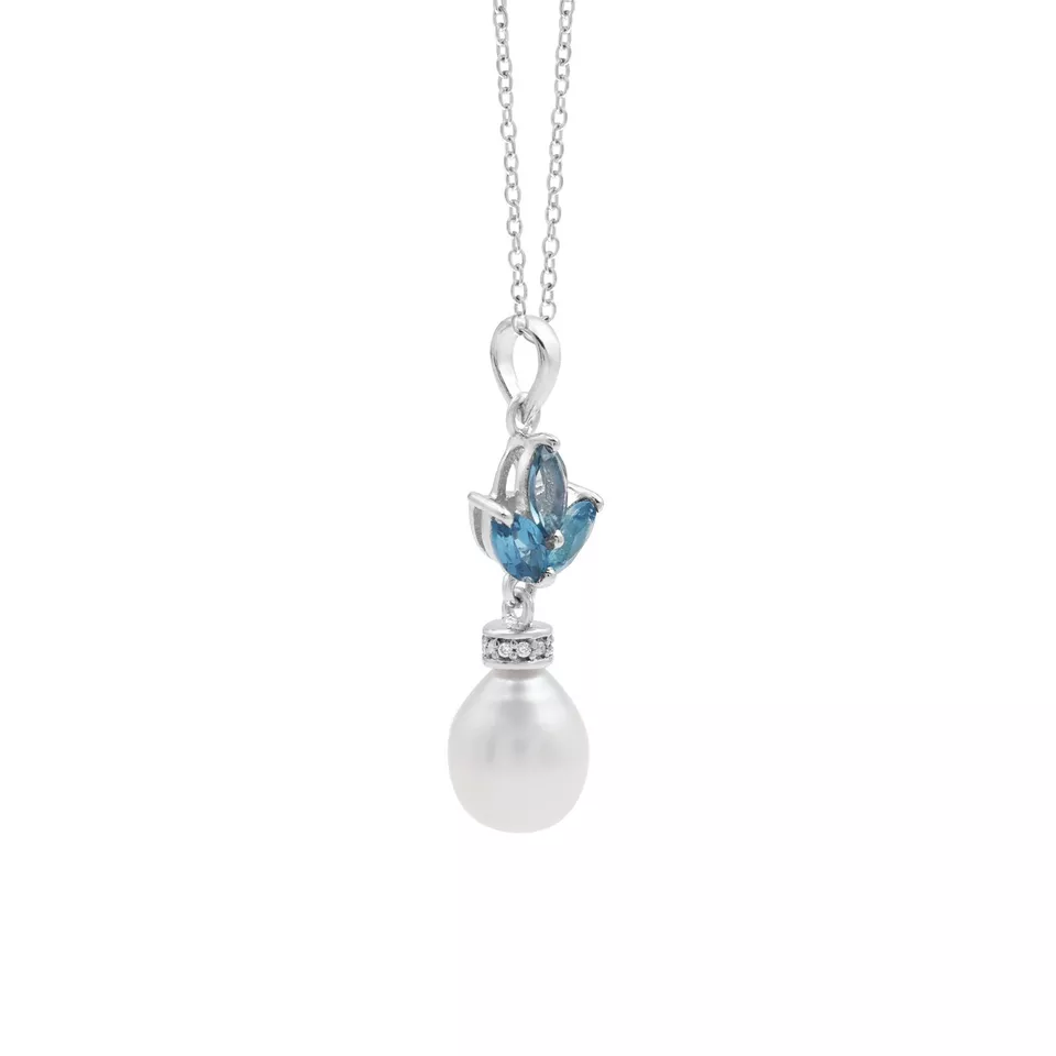 Natural Londres Topacio Azul Piedras Preciosas Perla Gota Colgante Cadena 925... - Imagen 2 de 3