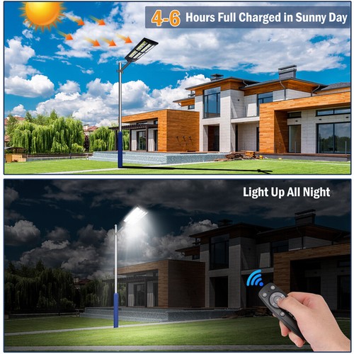 1500W LED Solar Street Light Waterproof Motion Sensor Parking Lot Light w/ Pole - Picture 42 of 129