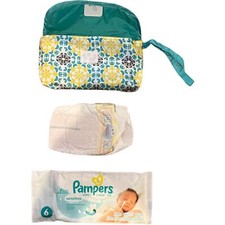 Pampers On the Go Travel Clutch Bag Newborn Baby Kit 1 Diaper 6 Sensitive Wipes
