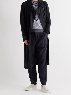 GIORGIO ARMANI Trench Coat ジョルジオアルマーニ $3990 GIORGIO ARMANI Herringbone-Jacquard Trench Coat Navy