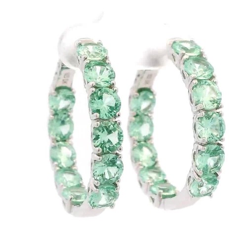 New Sterling Silver 1 Inch Inside Outside Hoop Earrings with Mint Green Topaz - Video 1 of 1