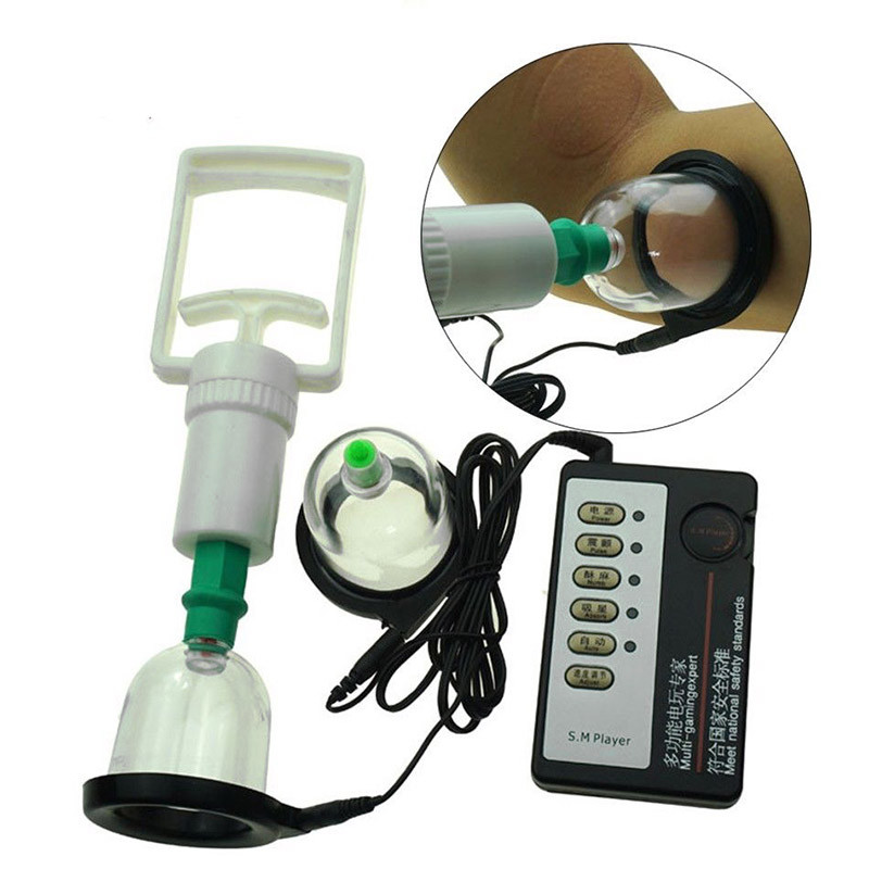 Shock Pulse E-Stim Nipple Stimulation Breast Cup Suction Pump Enlarger BDSM
