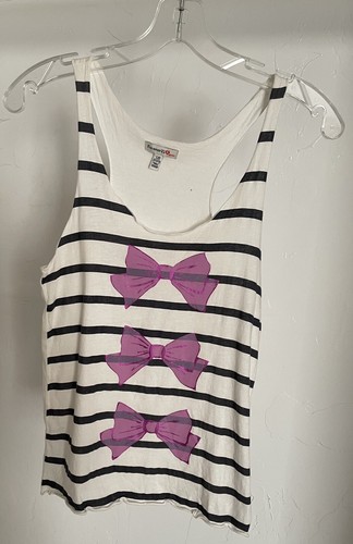 VINTAGE Y2K Forever 21 Girls TROMPE L’OEIL Bows and Stripes Print TANK TOP Large - Picture 7 of 8