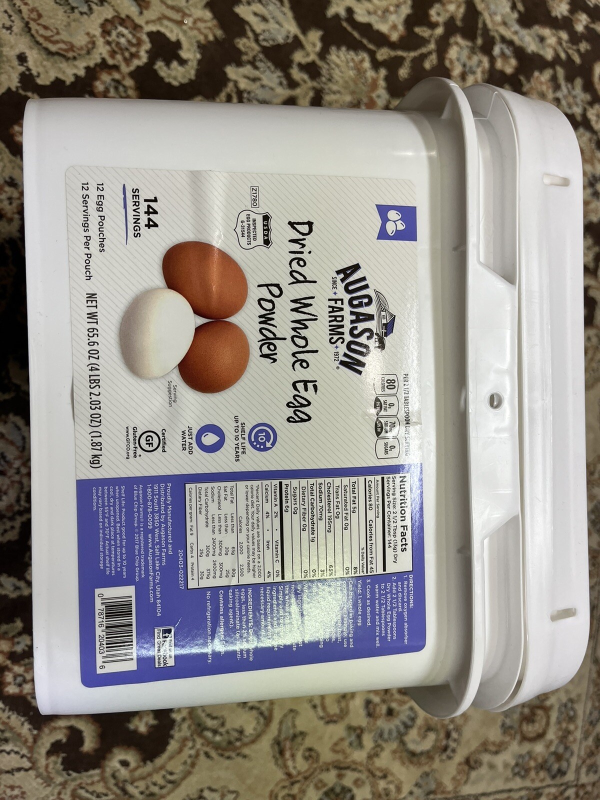 Augason Farms Dried Whole Egg Powder Emergency Food Storage 4 Lbs