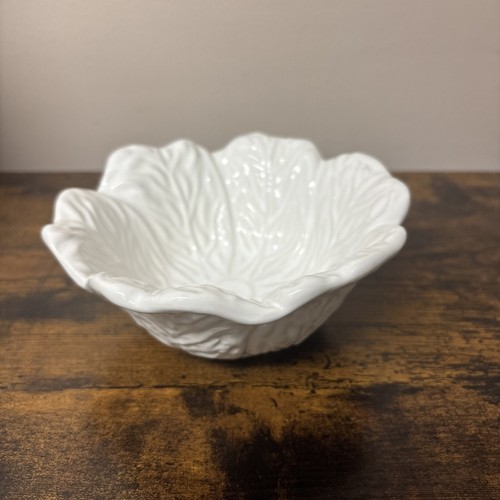 Vintage White Cabbage Leaf Bowl Made In Portugal