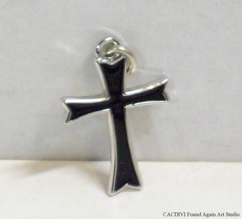 Sterling Silver Cross Charm Retro Vintage Black Enamel Small Pendant 925 Moline