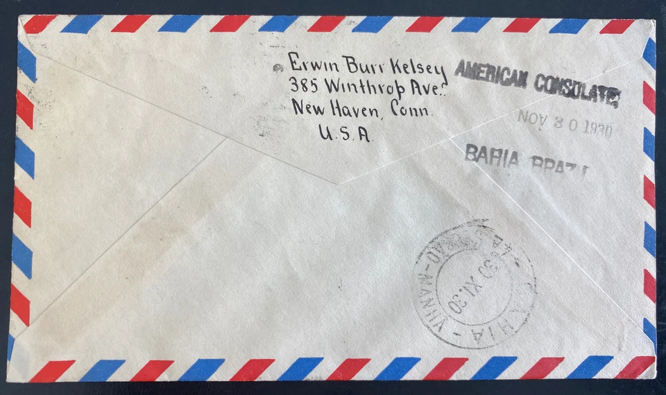 1930 St Thomas Virgin Islands First Flight Airmail Cover To Bahia Brazil FAM 10 - Image 2 of 2