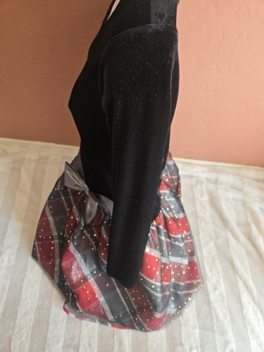 Bonnie Jean Girls Black Velvet Silver Bow Red Black Plaid Holiday Dress Size 16 - Picture 4 of 9