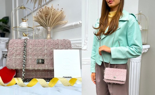 Authentic Chanel WOC Tweed Crossbody Clutch Bag Silver Hardware 11996710 B0246