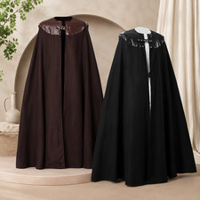 Black Medieval Steampunk Hooded Cloak Gothic Warrior Costume Cape Adult Unisex