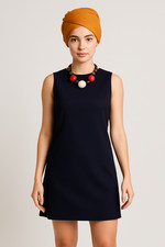 NEW YORK INDUSTRIE Dress 44 Italy Navy WOOL Work Y2K MINIMALIST MOD Retro SHEATH