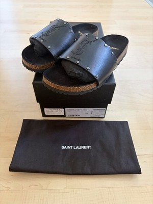 Saint Laurent Jimmy Leather Slides Sandalen Pantofeln 38