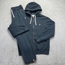 Polo Ralph Lauren Tracksuit Set Mens Hoodie L/Sweatpants M Gray Full Zip Sporty