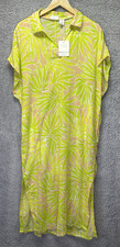 NWT Sigrid Olsen Tropical Palm Print Linen Blend Midi Dress V Neck L Lagenlook